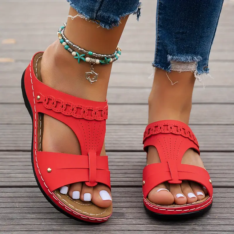 mesh slide sandals women s hollow casual loop toe flat details 3