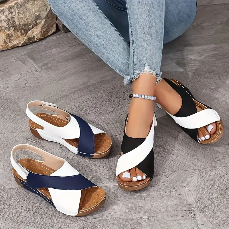 womens elegant wedge sandals comfortable fashion contrast color sandals casual summer beach outdoor shoes 5