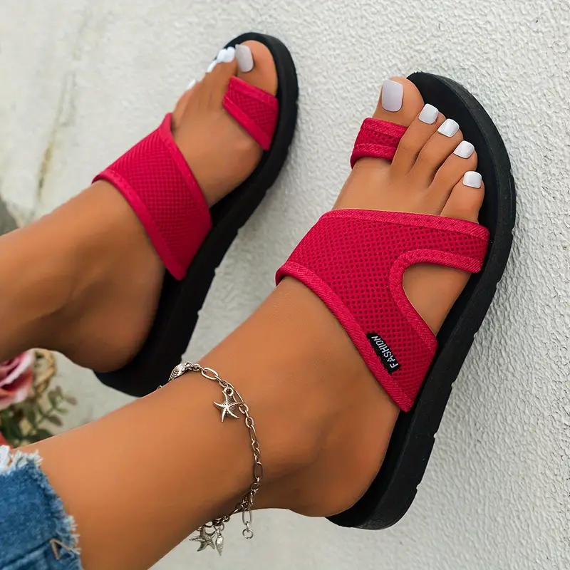 mesh slide sandals women s hollow casual loop toe flat details 0