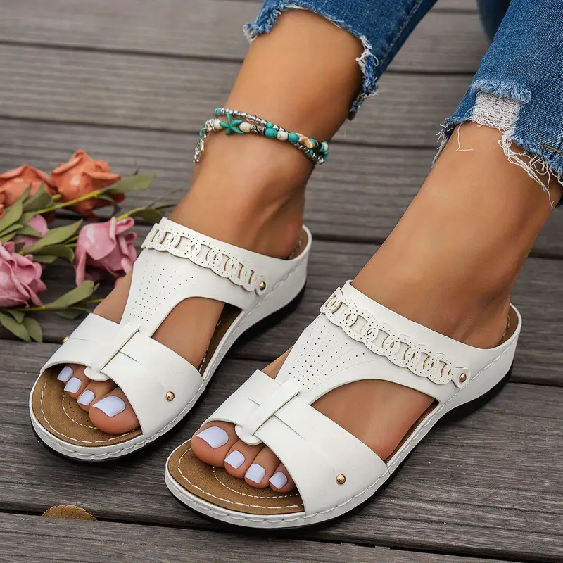 mesh slide sandals women s hollow casual loop toe flat details 0