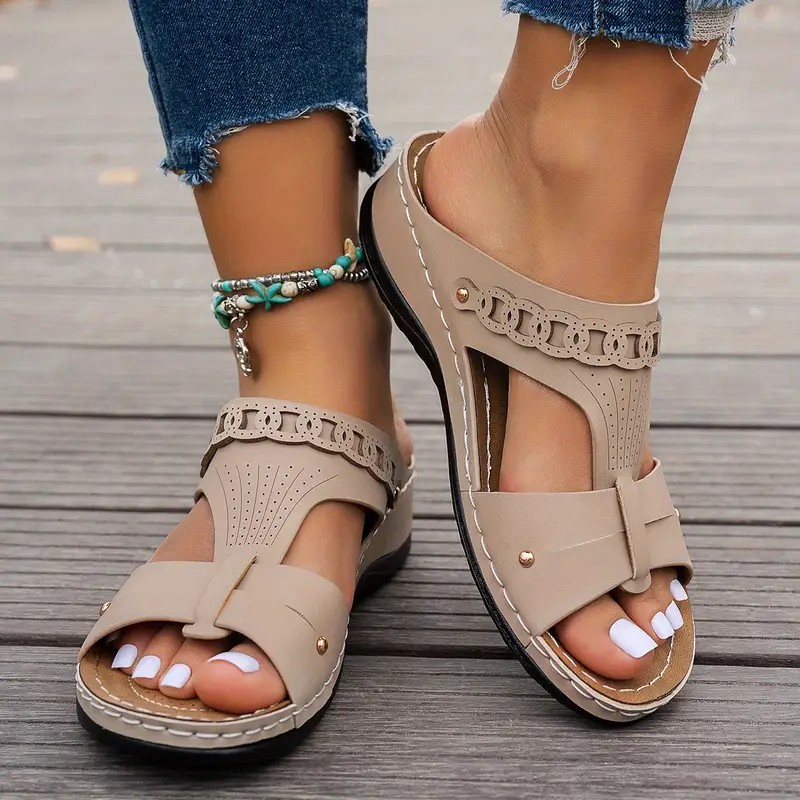 mesh slide sandals women s hollow casual loop toe flat details 2