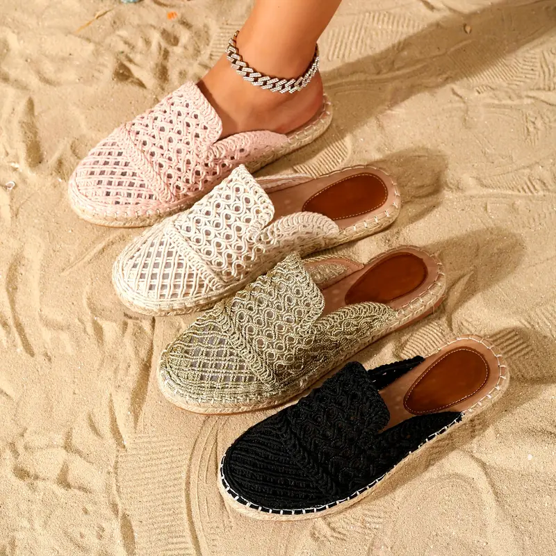 mesh slide sandals women s hollow casual loop toe flat details 4
