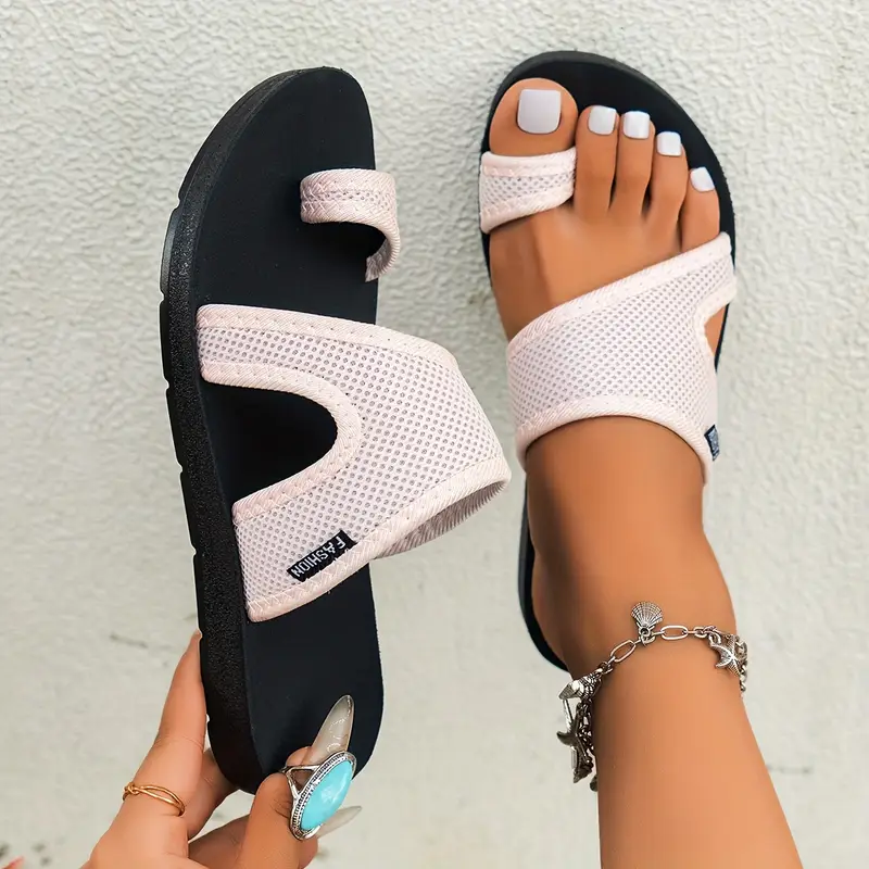 mesh slide sandals women s hollow casual loop toe flat details 2